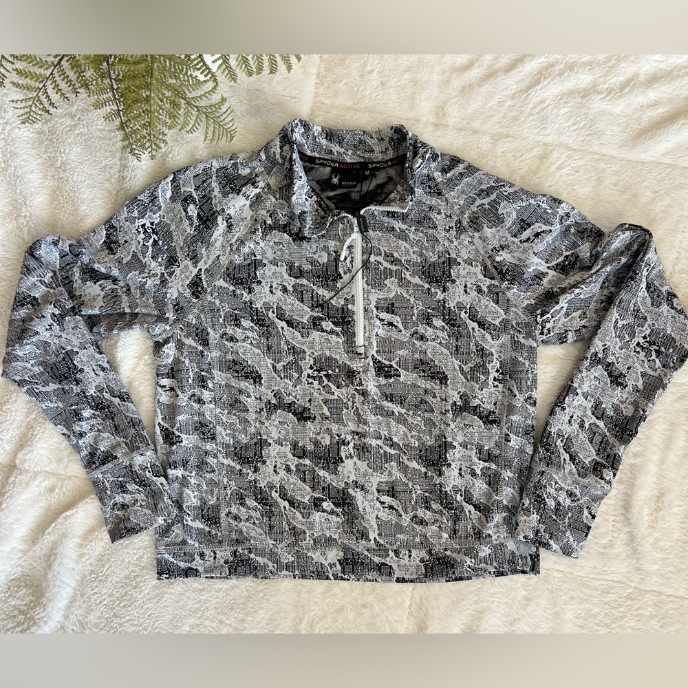 Spyder Active Women’s Quarter Zip Mock Neck White/Black/Grey Camo Pullover